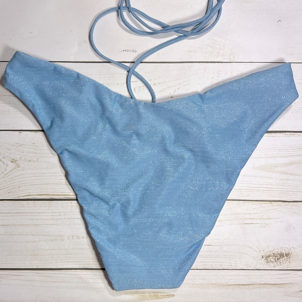 Monica Hansen | Strappy Waist Criss Cross Bikini Bottom Shimmery Blue Lurex | XS - Picture 5 of 10